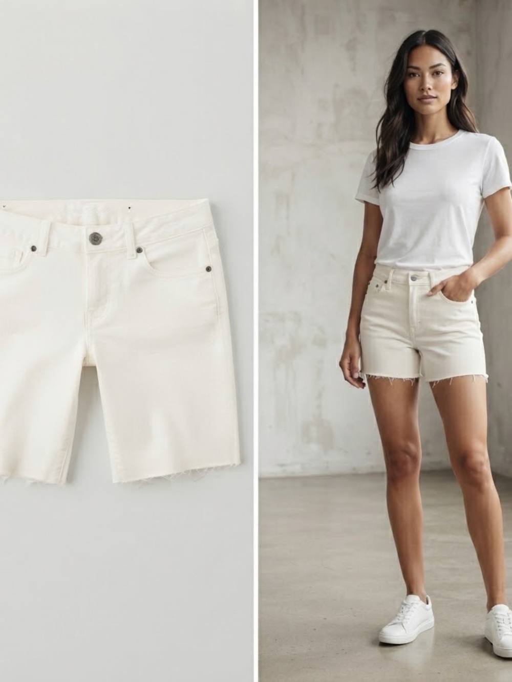 American Eagle Outfitters Off-White High-Rise Raw Hem Denim Shorts Size 8